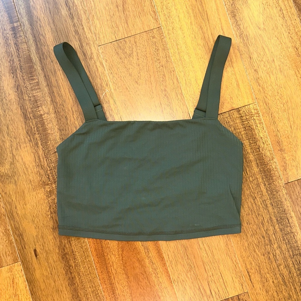 Offline by Aerie Real Me Ribbed Longline Sports Bra in Olive Green